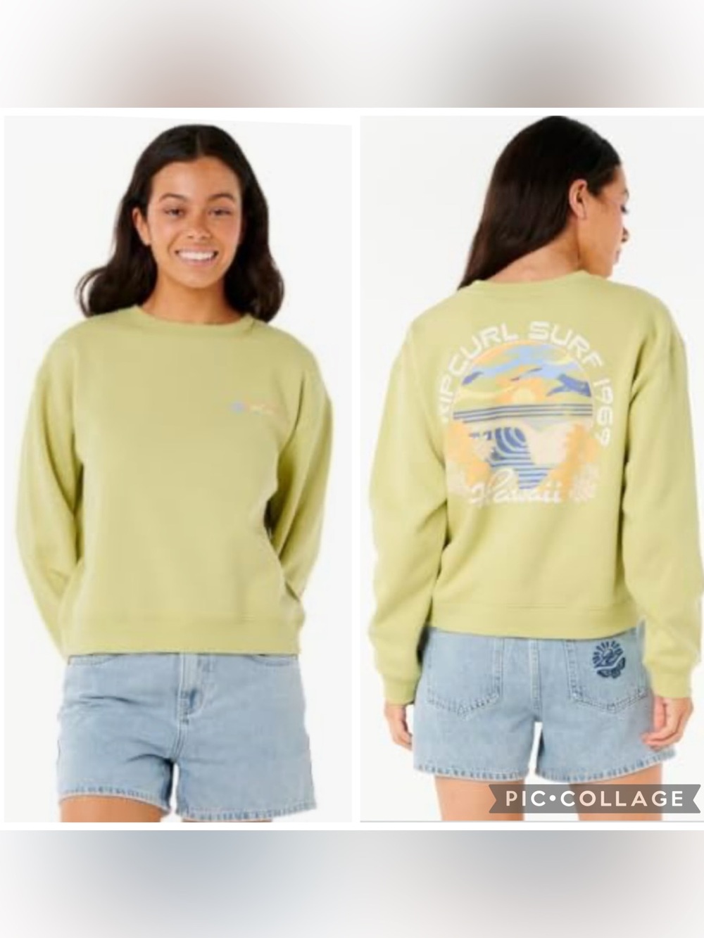 NWT Rip Curl Dune Dancer Relaxed Crew Surf Sweatshirt Lime Green Size XS